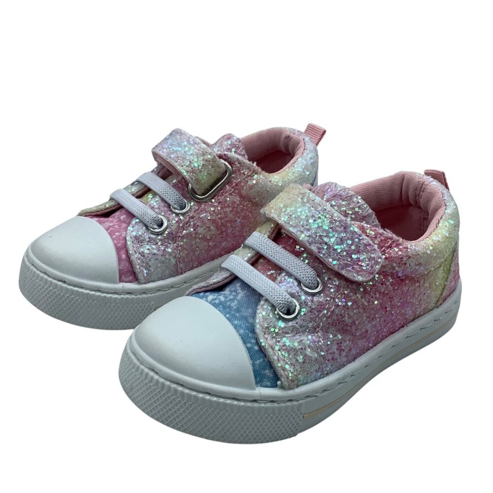 Kids Glitter Rainbow Sneakers With Velcro Strap‎ & Lace-Up Detail Size 4
